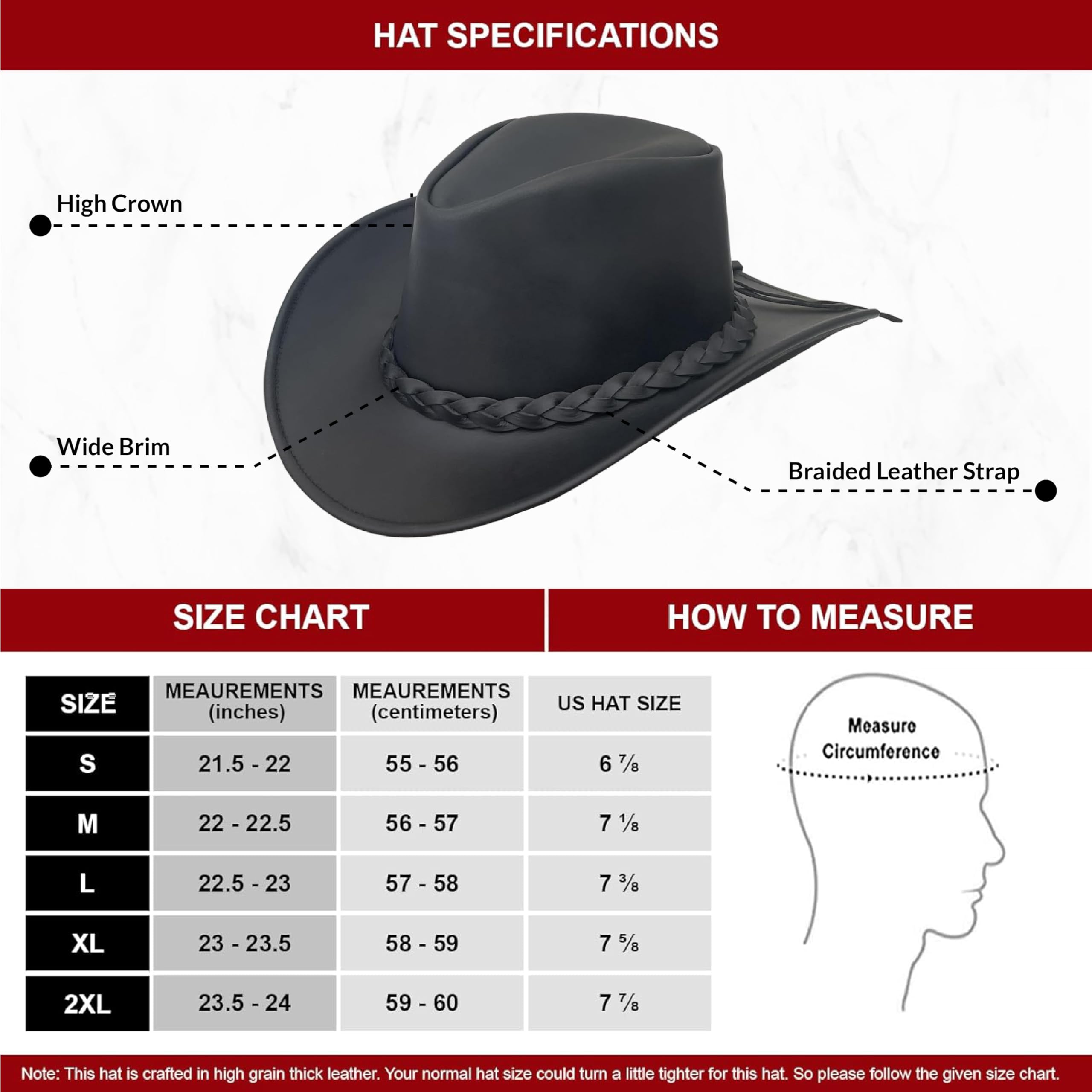 Pamposh Cowboyhut aus Leder für Herren, handgefertigt, formbar, breite Krempe, langlebig, Cowgirl-Outback-Hut