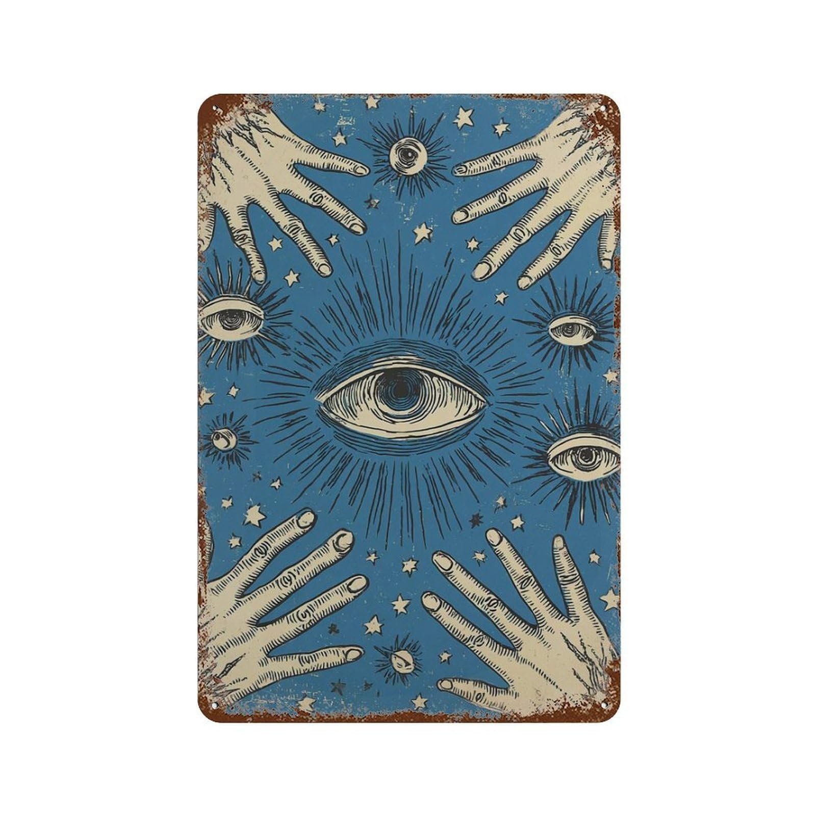 xiaoxiaoshen Mystic Eye Celestial Hands Esoteric Symbol Wall Decor Art Metal Tin Poster Modern Home Decor Art Home Bar Shop Decorations Vintage Sign 30x20cm