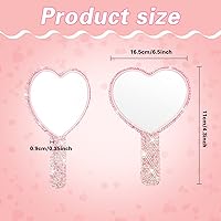 Vista 3 de Tatuo Espejo de mano grande con diamantes de imitación en forma de corazón, espejo de mano cosmético portátil con mango para mujer, cepillo