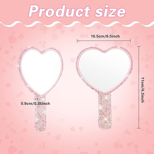 Miniatura 3 de Tatuo Espejo de mano con diamantes de imitación, con forma de corazón, con forma de labio, cosmético con purpurina, portátil, lindo, de viaje,
