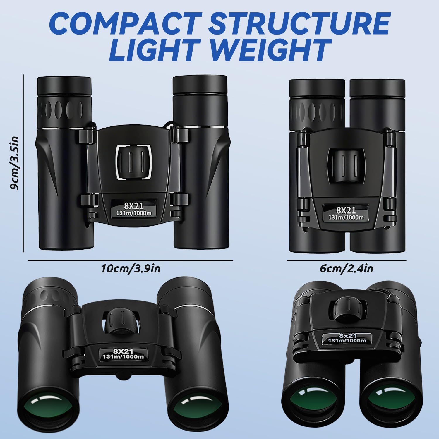 Jumelles Compactes 8x21 - Mini Jumelles Pliables Pour Voyage, Observation Oiseaux, Concerts - Prismes BAK4, Revêtement Vert FMC - 12
