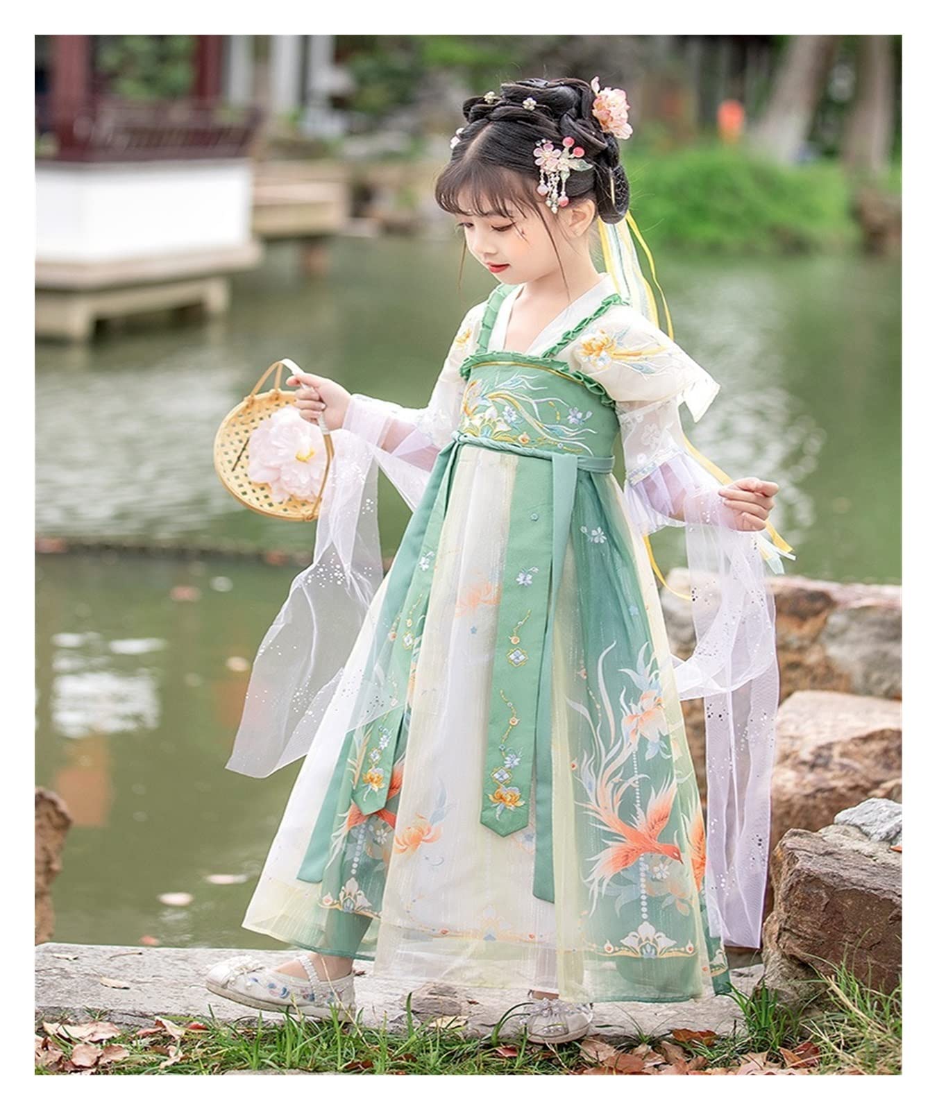 Amazon.co.jp: Summer Kids Green Flower Embroidered Hanbok