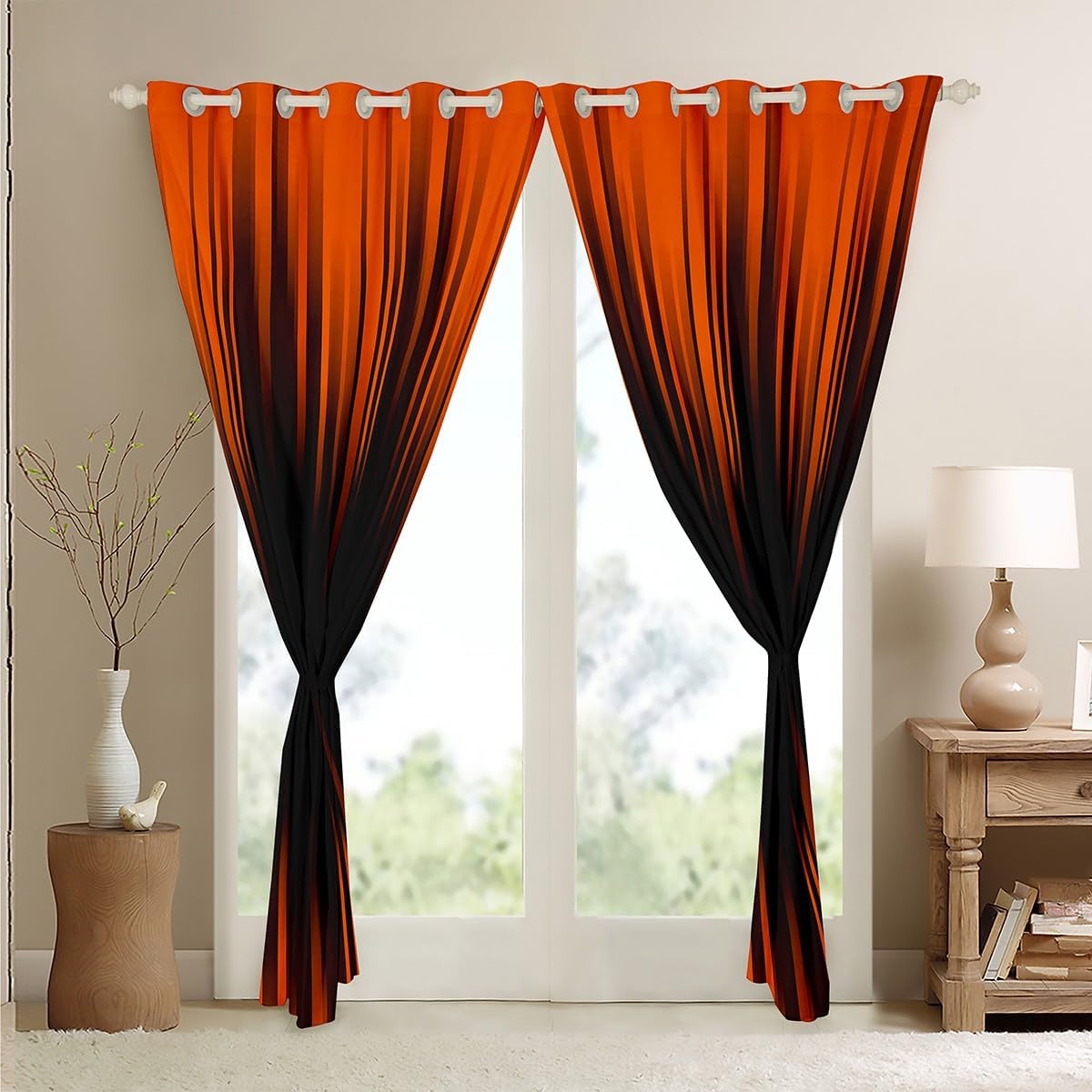 Erosebridal Abstract Ombre Curtains Blackout Orange Black Curtains & Drapes for Living Room,Gradient Striped Window Curtains,Geometric Stripes Window Treatments 2 Panels 42" Wx90 L