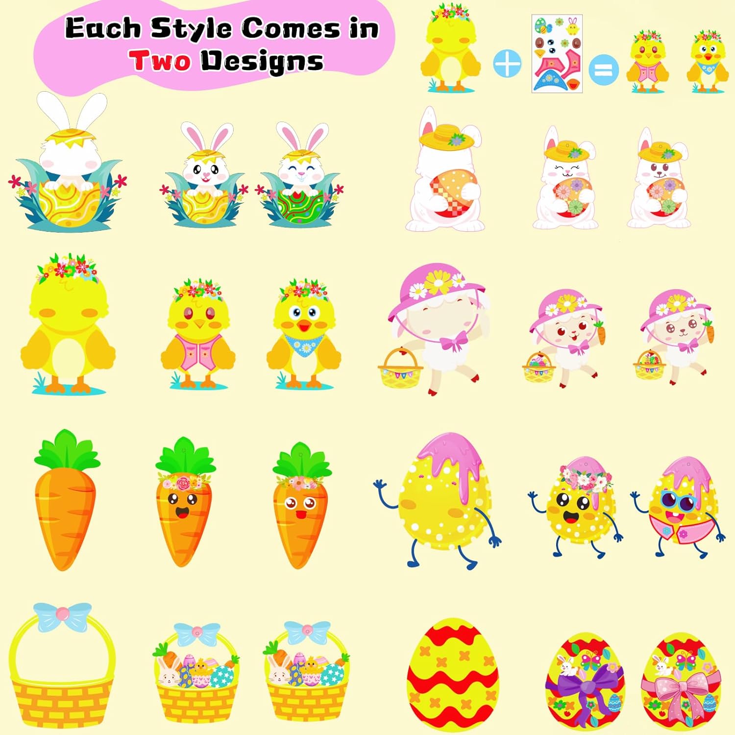 UDTAATO 64 PCS Easter, DIY Make Your Own Easter Egg, Easter Gifts Basket Stuffers Party Favor Supplies