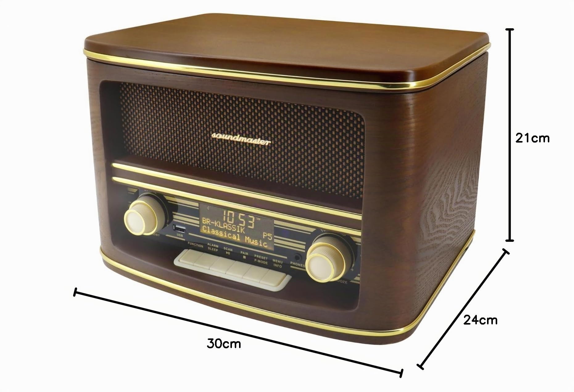 Soundmaster NR961 Nostalgie - Sistema estéreo con reproductor de CD, MP3, DAB+, radio digital, USB, Bluetooth, streaming AUX-IN, ecualizador retro