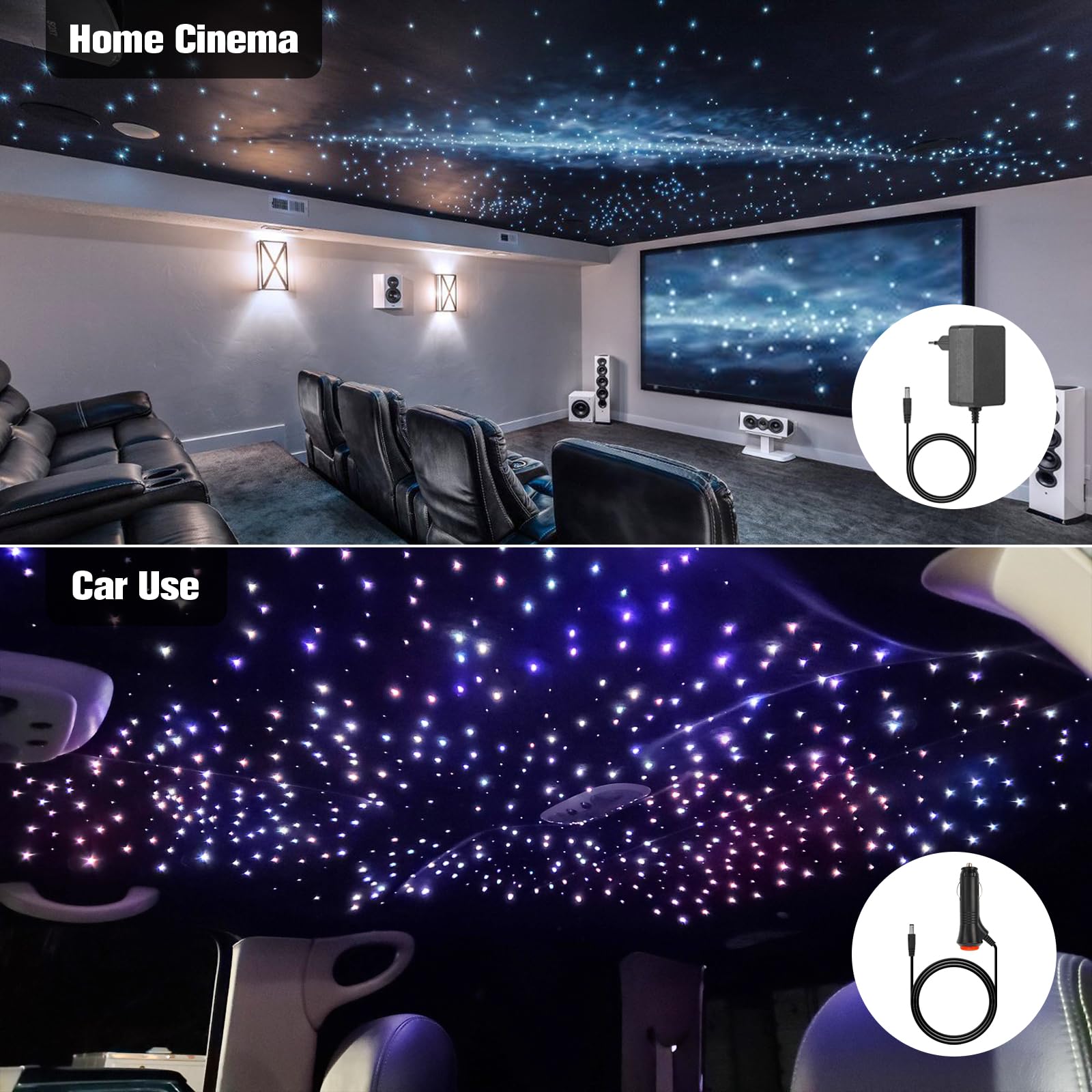 CHINLY 6W Twinkle Sternenhimmel Auto Glasfaser Licht, RGBW Bluetooth APP Fernbedienung, Musikaktivierung, 550pcs*0.75mm*3m Glasfaser-Deckenleuchten Kit für Auto/Decke/Kino/Zuhause