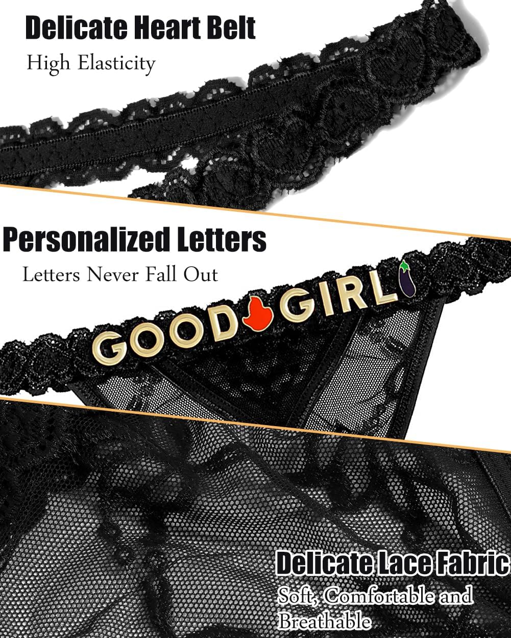 Personalized Thongs Unusual Name Underwear for Women Sexy Lace Bikini with Cute Rhinestone Metal Letter Underpants - Image 4