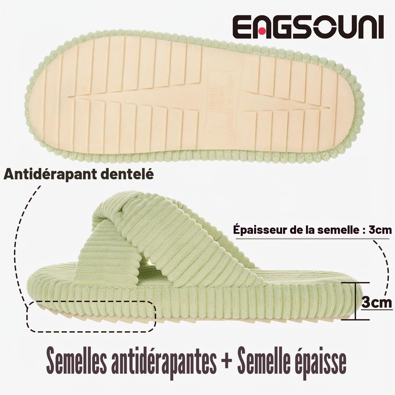 Eagsouni Pantoufles Femme Large Mousse à Mémoire Chaussons Confortable Cord Bandes Croisées Bout Ouvert Chaussures Antidérapantes Slippers