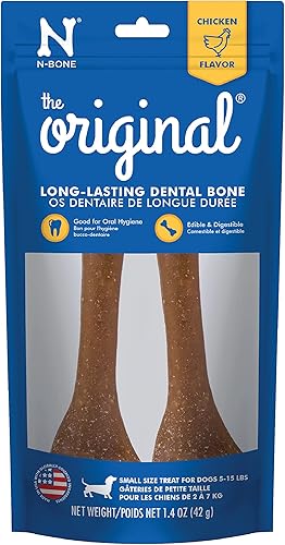 N-Bone The Original Bagged Bone Treat de 1.4 onzas para perros, pequeño, sabor a pollo, paquete de 2