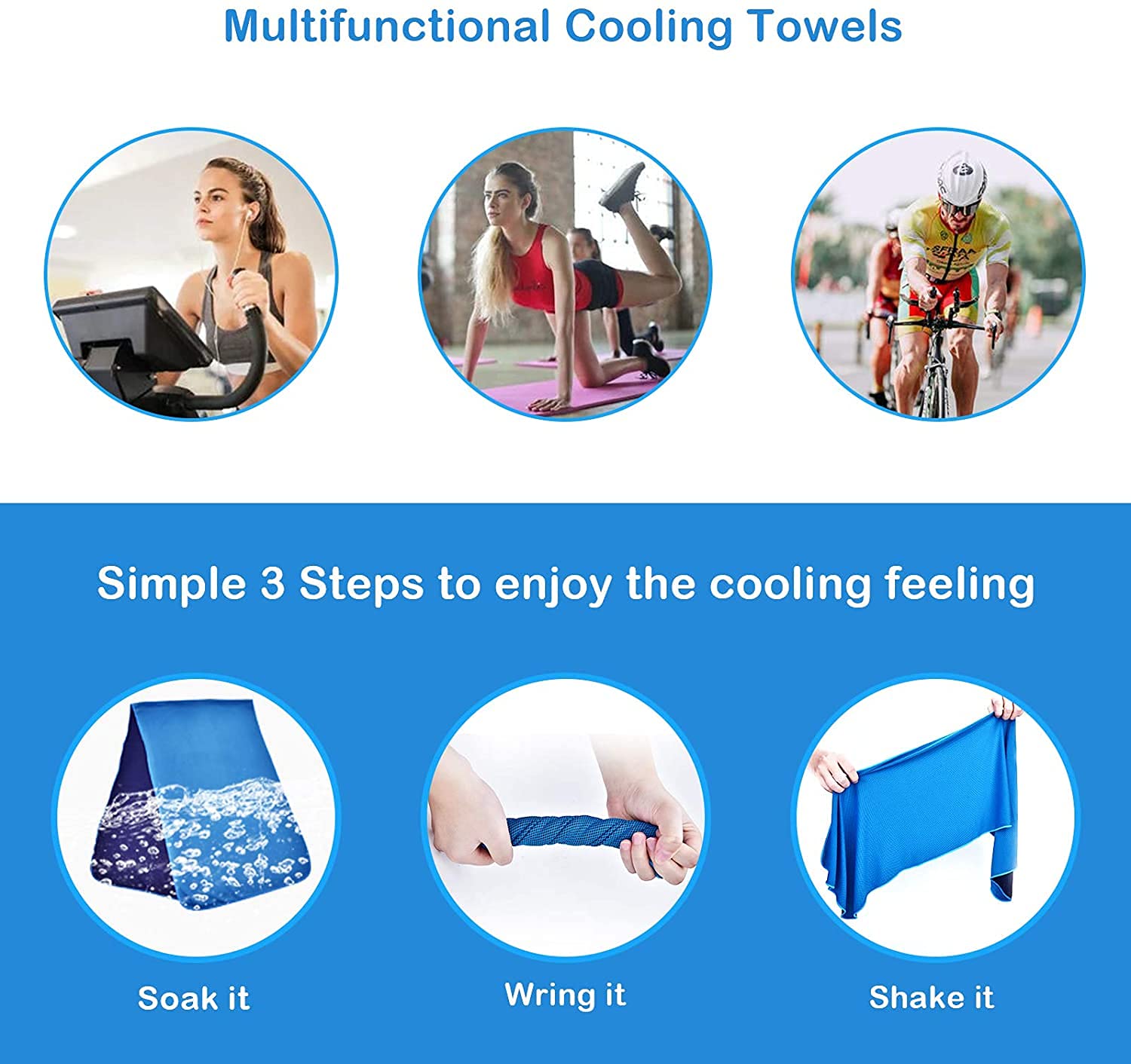 KATELUO Set di 4 asciugamani di raffreddamento, asciugamano in microfibra di filo sportivo, set di asciugamani freddi, raffreddamento towel fitness per palestra yoga golf viaggio campeggio allenamento