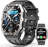 Smartwatch militar con GPS integrado, llamadas por Bluetooth, para iPhone y Android | Más de 100 modos deportivos para hombre, reloj fitness con monitoreo de frecuencia cardíaca y sueño, resistente al agua 2ATM, negro 1