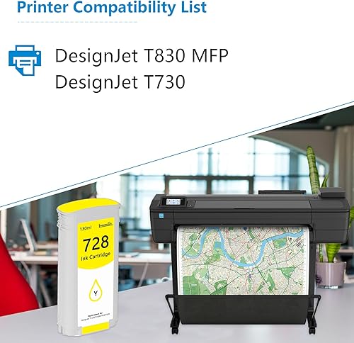 Miniatura 2 de Cartuchos de tinta amarillos de 4.4 fl oz 728 (paquete de 1)  Cartucho de tinta compatible LOMENTI de repuesto para impresora HP DesignJet T830 MFP