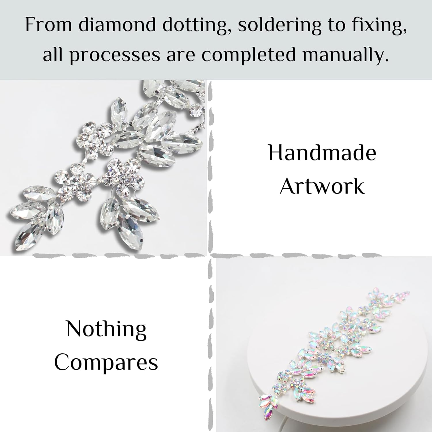 PEARLY JUN Rhinestone Applique Crystal Applique Patches DIY Beaded Bling Trim Sewing Clothes for Wedding Belt Craft Gowns Decoration Dresses Embellishments(YHZ00013-2PC-silver)