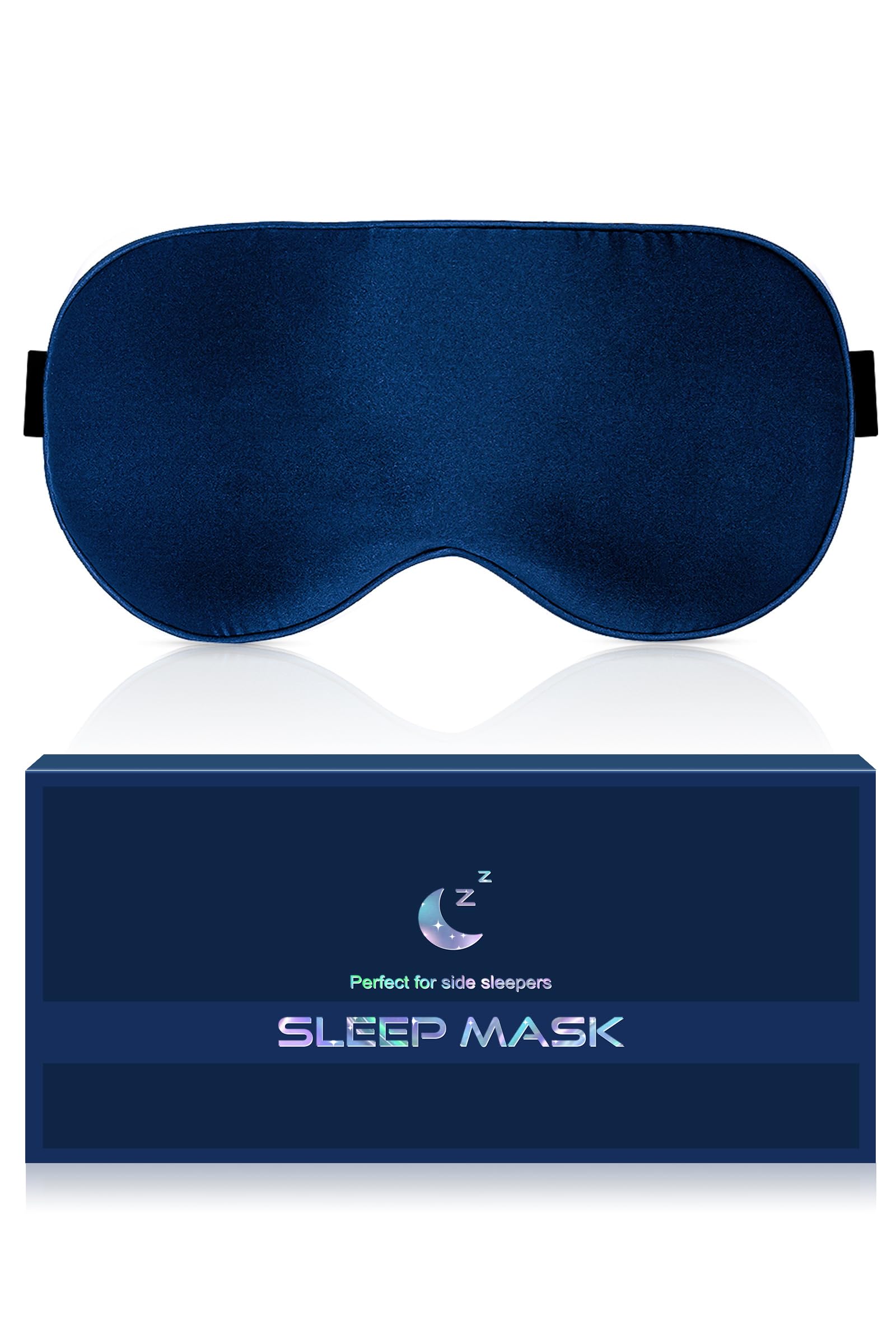 Antifaz de seda para dormir, suave, transpirable, orgánica, natural, de seda de morera, opaco, con correas ajustables (azul marino)