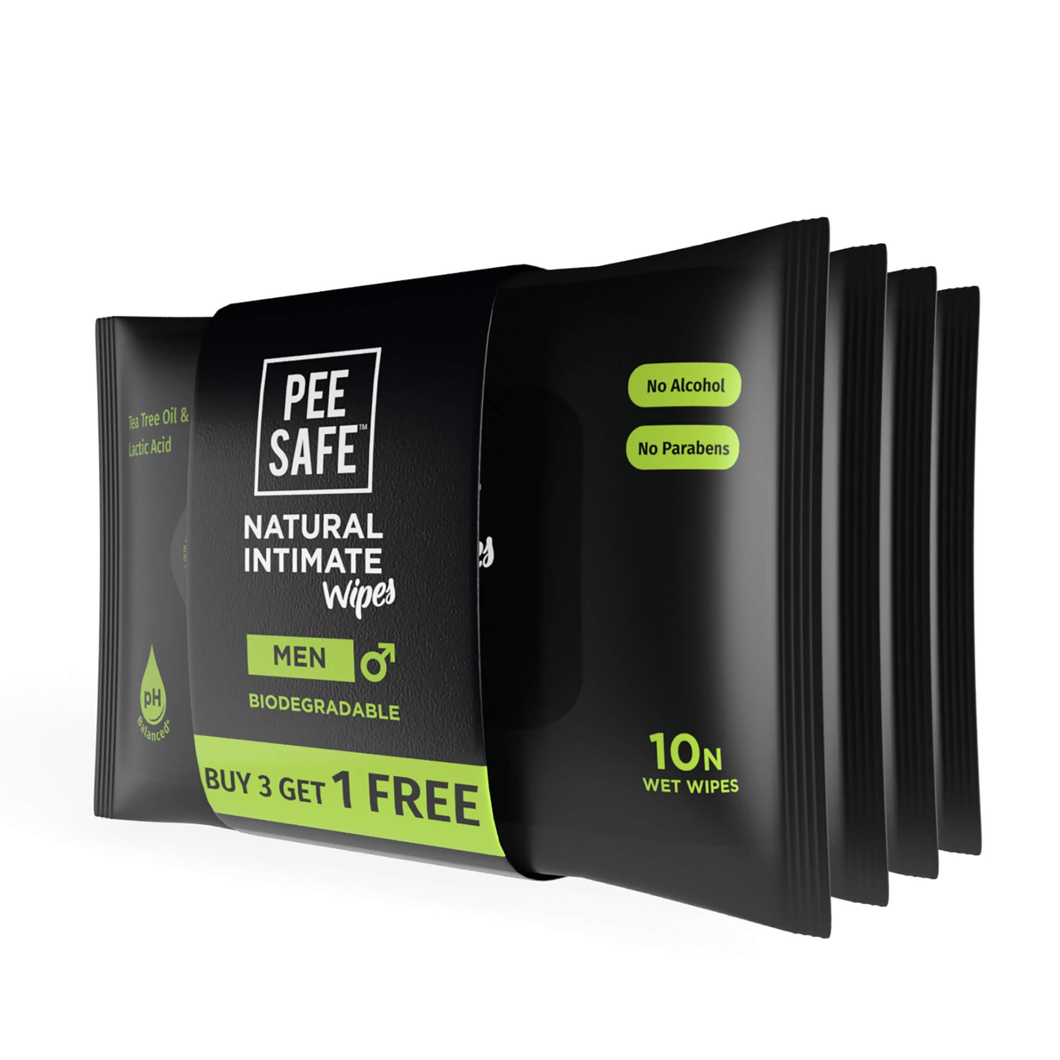 PEESAFE Intimate Wipes for Men Biodegradable pH balanced 40 Wipes Tea Tree, 4 count & Pee Safe Disposable Underarm Sweat Pads - Folded Pack Of 14 - Image 2 thumbnail