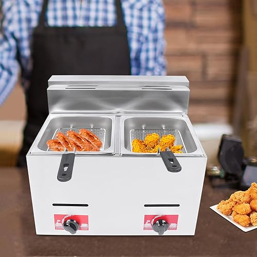 Miniatura 8 de Freidora profunda resistente de 6 x 2 pulgadas freidora de gas comercial freidora de gas profunda de acero inoxidable con doble cestatapa para