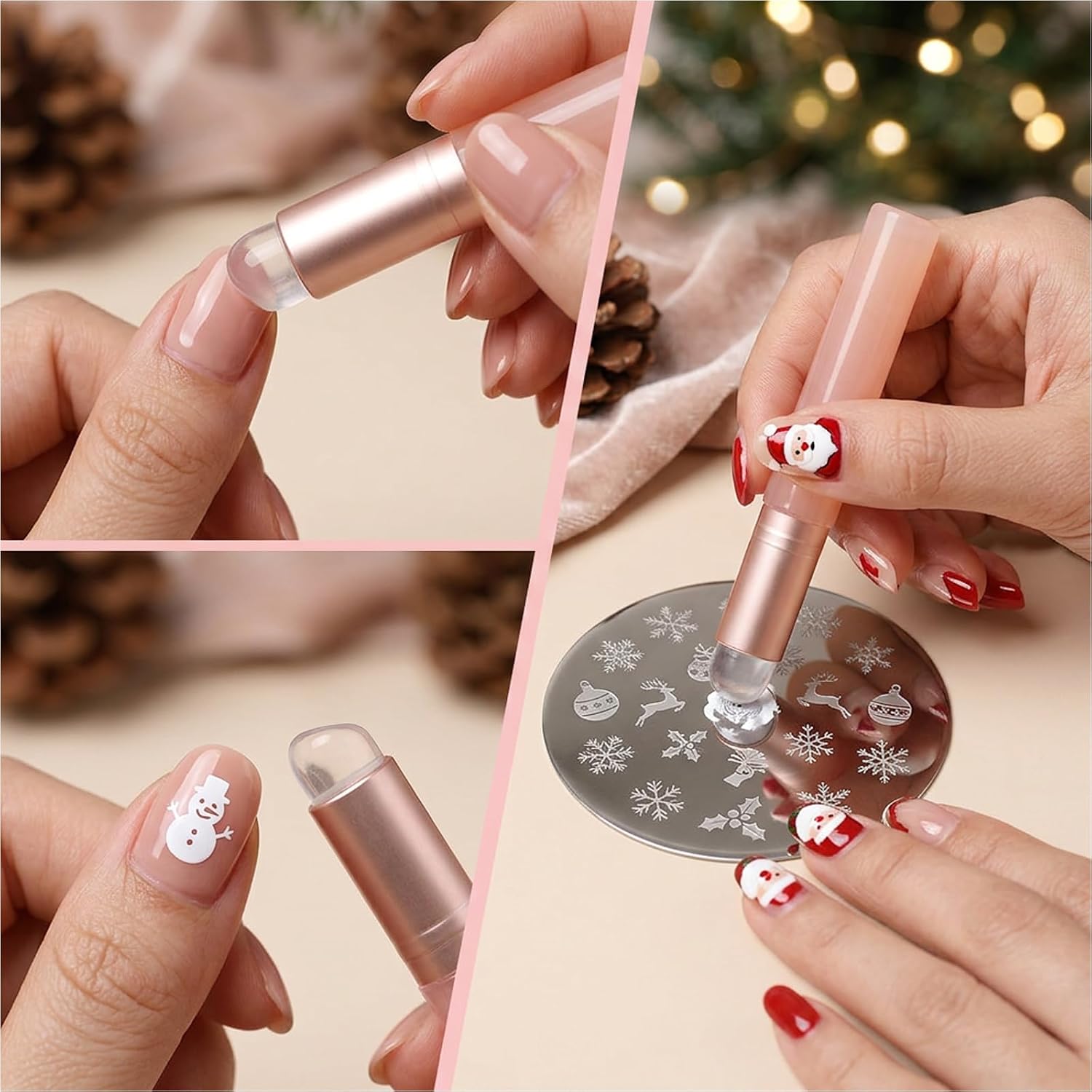 3 Pcs Silicone Chrome Nail Powder Applicator, Ombre Nail Brush, Silicone Pen Soft Head Stamper Manicure Tool for Ombre, Chrome, French Nails, Beginners