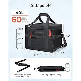 TOURIT Insulated Collapsible Cooler Bag for 60 Cans, 40L Soft Cooler Bag for Picnic, Beach, Work, Trip, Black