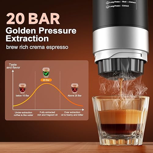 Miniatura 3 de Máquina de café expreso portátil con batería extraíble, mini cafetera de viaje de 20 bares, cafetera Expresso con USB-C, cafetera de automóvil 3 en