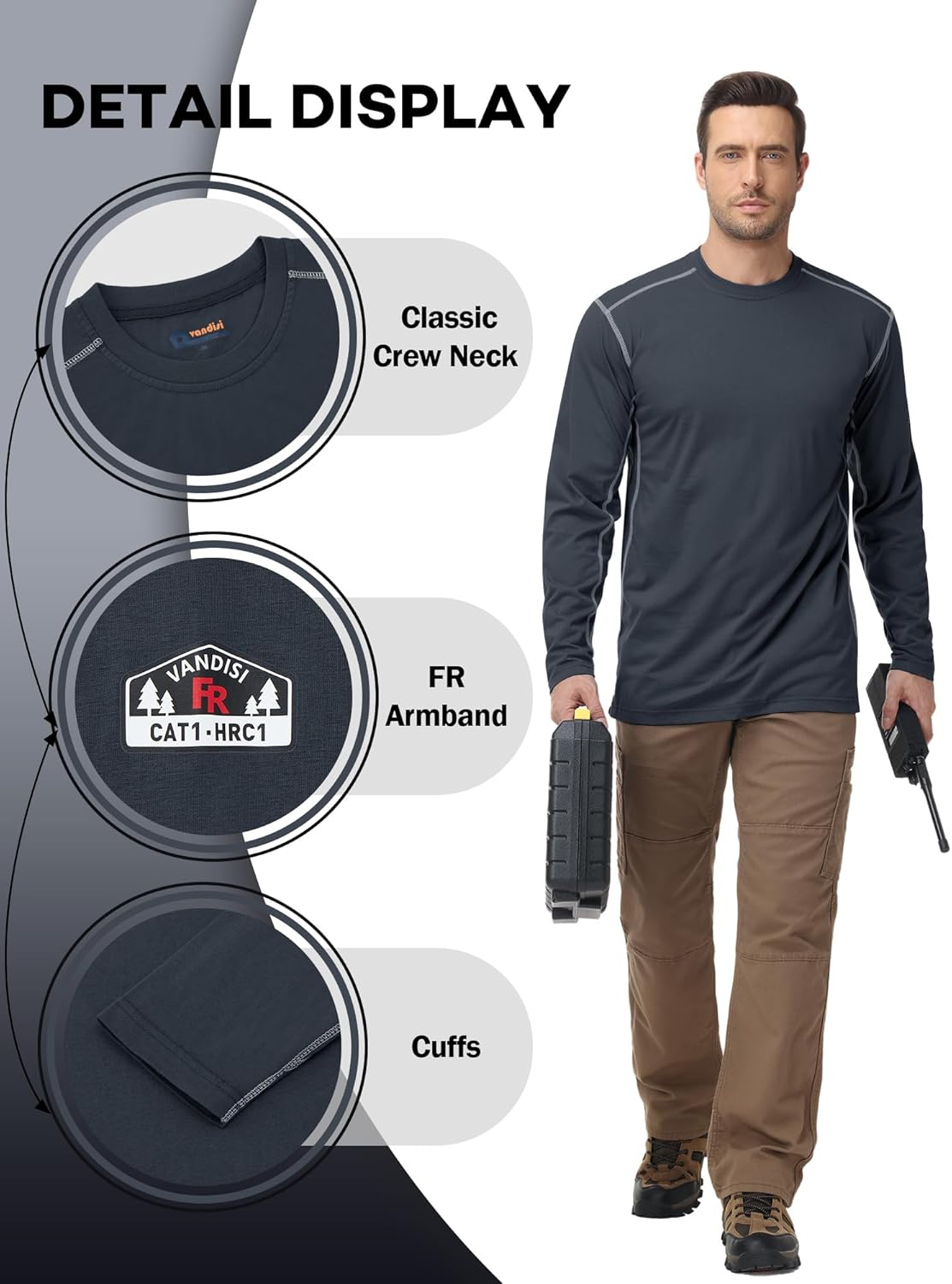 FR Shirts for Men 4oz Lightweight Fire Resistant Shirts for Men Long Sleeve Welding Shirt CAT1 - Image 4