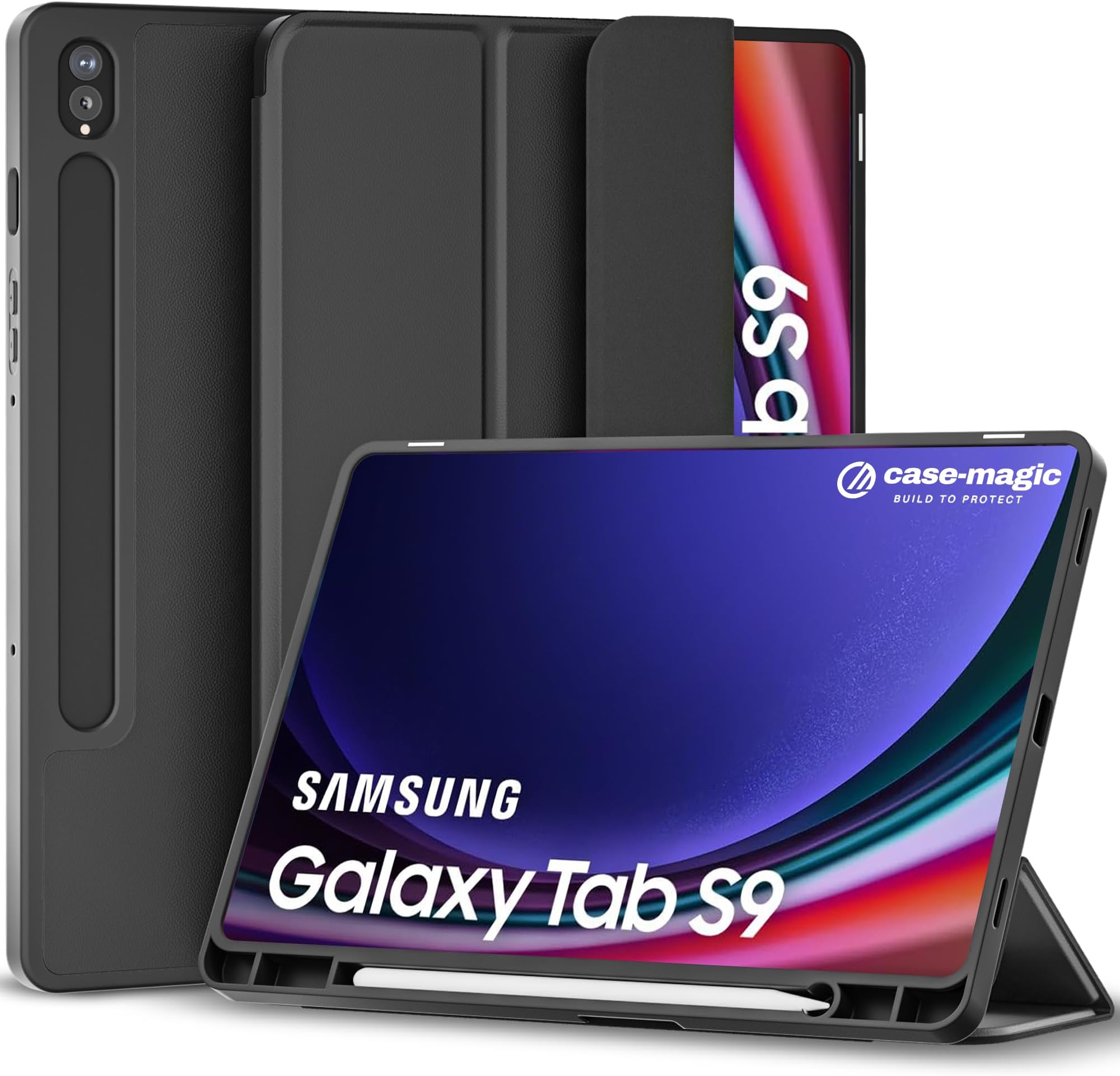 Premium Folio Case Cover for Samsung Galaxy Tab S9/ S9 FE 11 inch (2023) with S Pen Holder, Auto Sleep/Wake Magnetic Closure, Trifold Stand| Slim Lightweight PU Exterior, TPU Back (Black)