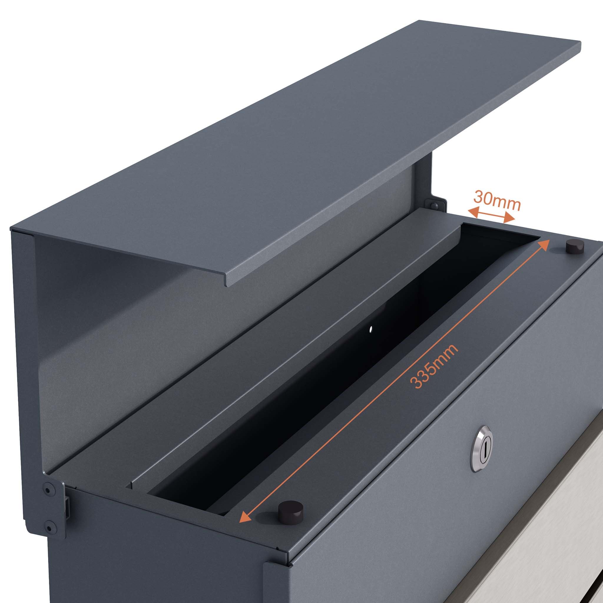 Buzón de diseño V62 Antracita/Acero INOX V64 410 x 130 x 370 mm de Pared con Cerradura y Hueco para periódico Hecho en Acero INOX V64 con Recubrimiento en Polvo