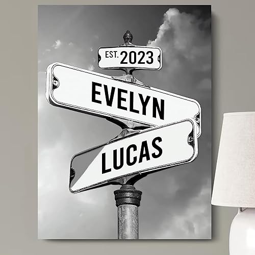 Miniatura 12 de Rótulo de calle vintage personalizado en lienzo para parejas – Arte de pared en cruz con nombre y fecha personalizados, póster o impresión en lienzo