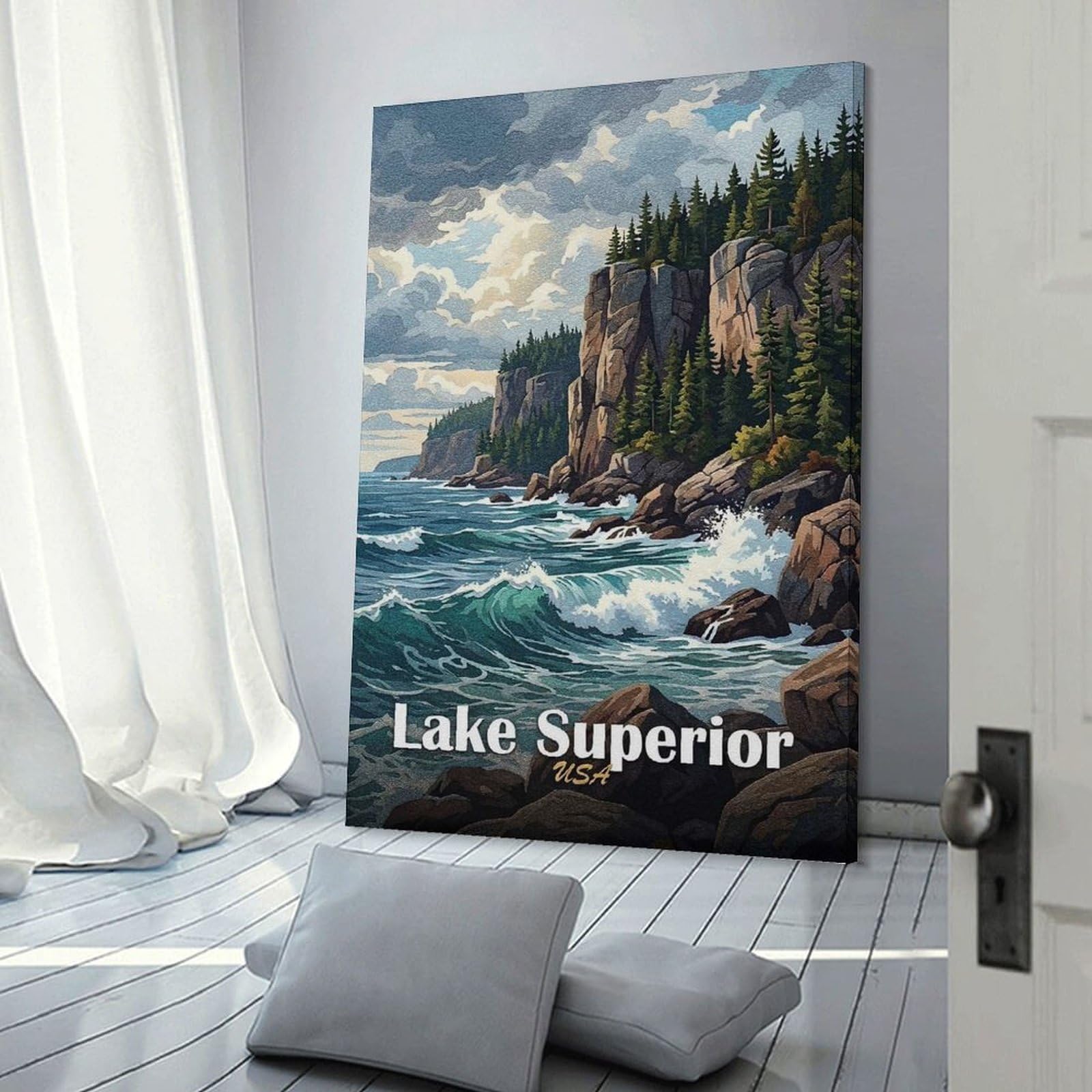 Junmoney Wall Picture Print Lake Superior USA Coastal Landscape Art, 12x18inch(30x45cm), for Workspace Walls, Study Corners Or Bedrooms, A Smart Decor Choice for Study Walls
