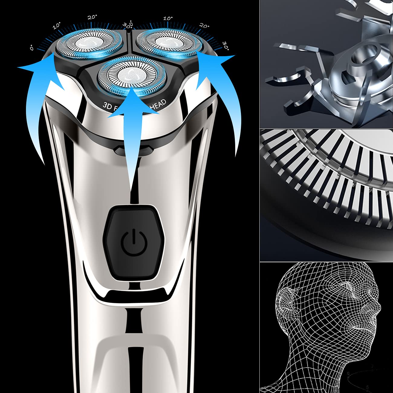 Rasoir électrique pour homme pour le rasage avec tondeuse pop-up, rasoirs rotatifs électriques pour homme humide et sec, sans fil, étanche, rechargeable par USB