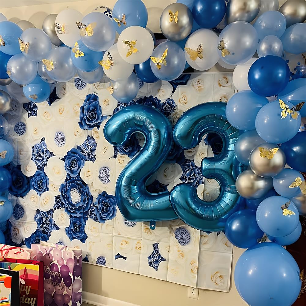 Foil Globo Número 5 Azul 40" (101cm), Inflable Helio o aire, Gigante Numeros 0-9, 10-19, 20-29, 30-100, Grande Globos Decoración para La Boda Aniversario y Cumpleaños Fiestas — view 100
