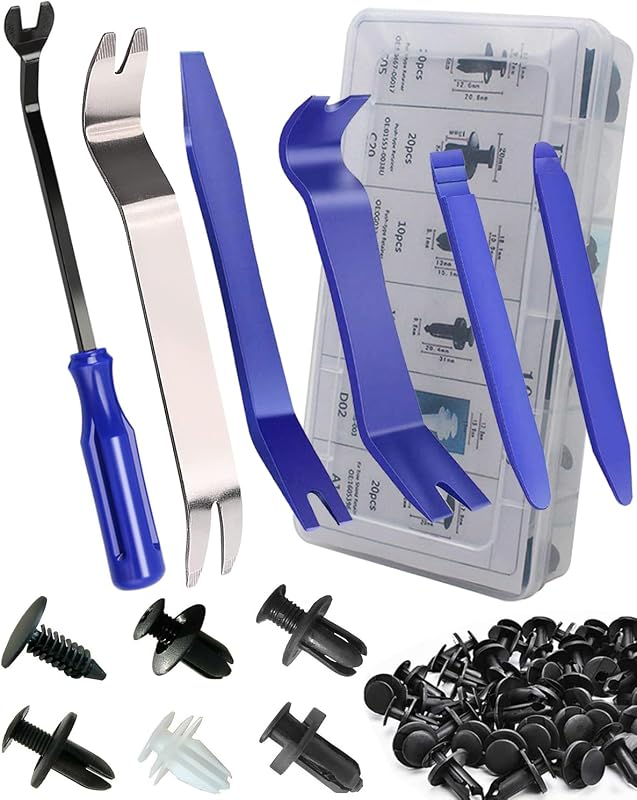 Kit com 105 ferramentas para remoção de acabamentos automotivos Yliebeter AML0029B com presilhas plásticas e estojo
