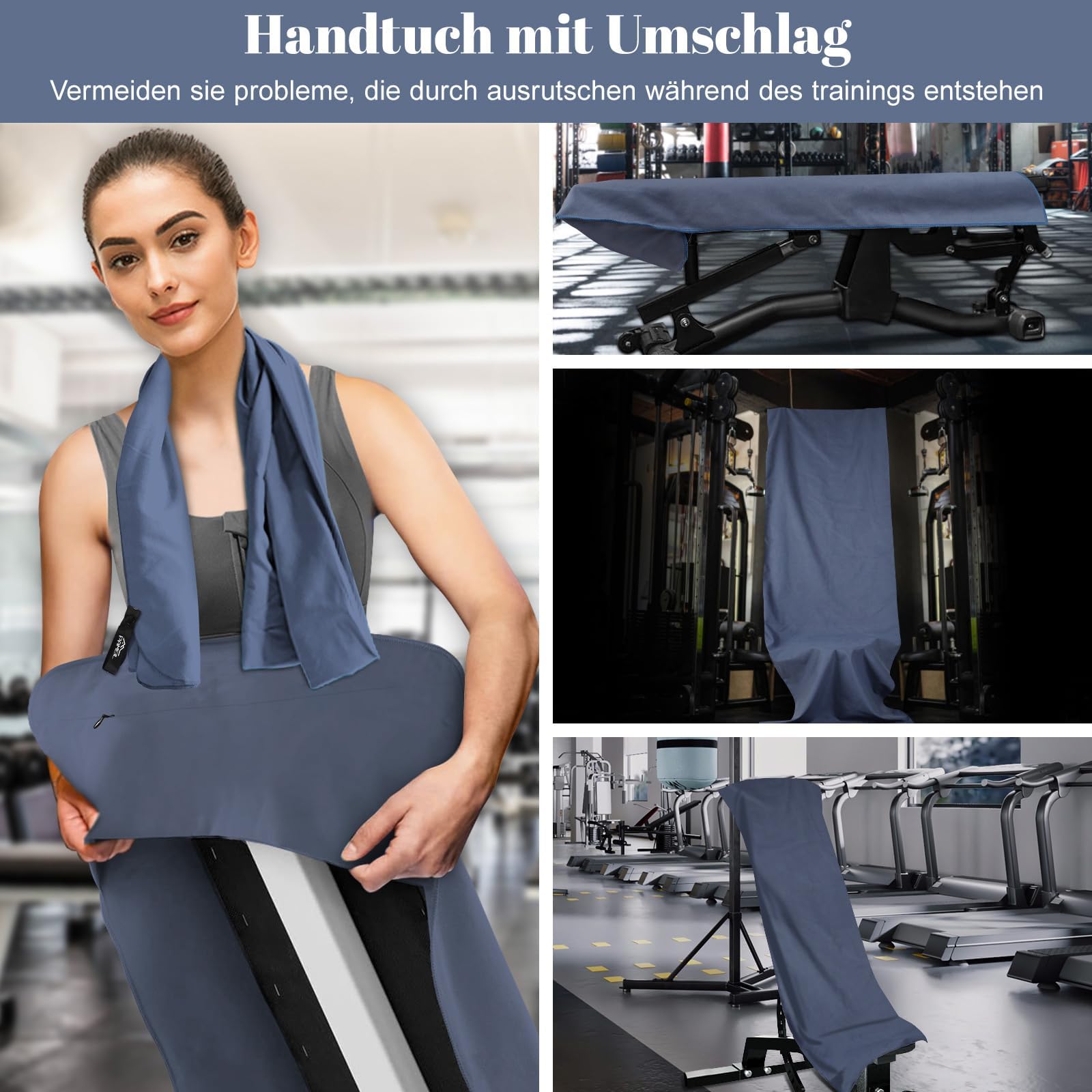 Pameil Zestaw 2 ręczników z mikrofibry, z kieszenią na zamek błyskawiczny, do fitnessu (120 x 50 cm, duży ręcznik + 80 x 40 cm, małe ręczniki), bardzo chłonny i kompaktowy jako ręcznik plażowy