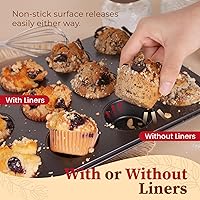 Vista 5 de CARTMAN 2 Pack Muffin Pans with 200 Cupcake Liners, Nonstick 12-Cup Muffin Tins, Carbon Steel Cupcake Pans for Baking Muffins, Egg Bites, Brownies &