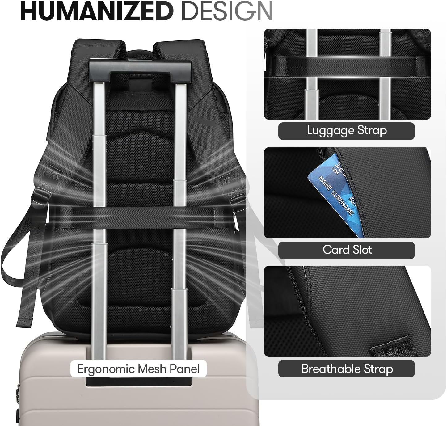 Travel Laptop Backpack, Business Sturdy Laptops Backpack with USB Charging Port, Water Resistant Computer Bag Gift for Men & Women Fits 18.5 Inch Notebook, Black