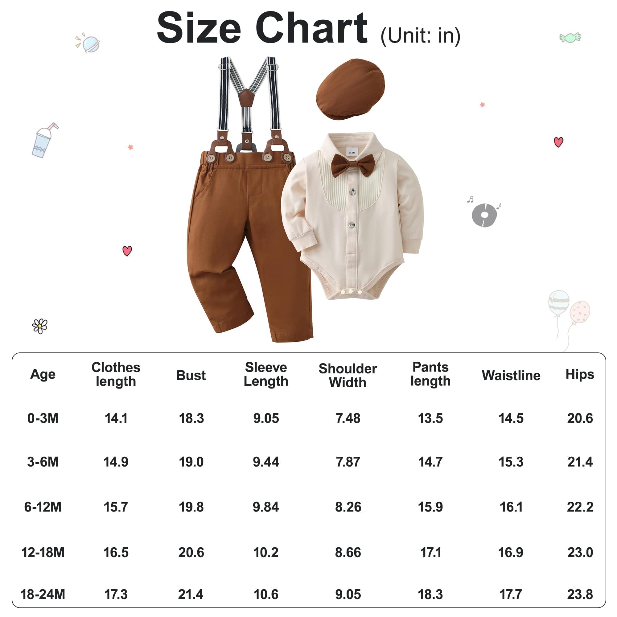 ZOEREA 4tlg Baby Jungen Kleidung Set 0-18M Taufbekleidung Strampler mit Fliege + Hosenträge Baby Bekleidungssets Gentleman Anzug für Festliche Hochzeit