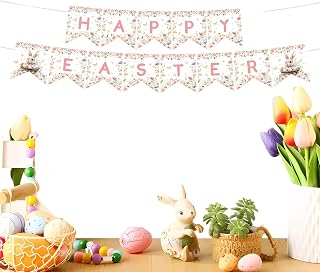 Easter Tableware - Bunny Holiday Party Supplies - Easter Dinnerware Spring Tablecloth Banner - for Dining Room Bedroom Kitchen Office School Farmhouse Hotel Camping Picnic