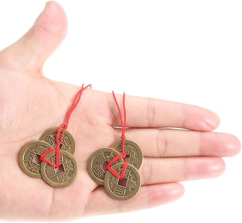 Miniatura 5 de Boao 50 monedas chinas de Feng Shui de 1 pulgada y 5 juegos de monedas de la fortuna I Ching con cuerdas rojas para riqueza y buena suerte