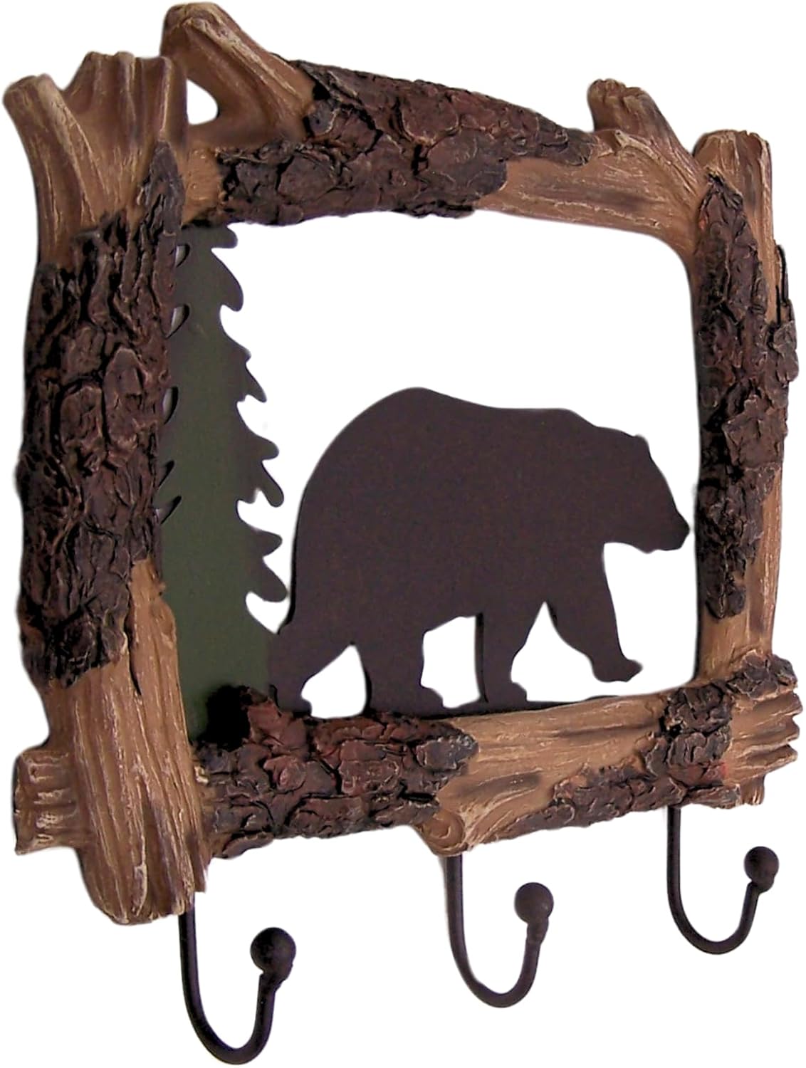 Wowser Log Framed Bear Silhouette Wall Hooks, Rustic Home & Office Decor, 7.5 Inches