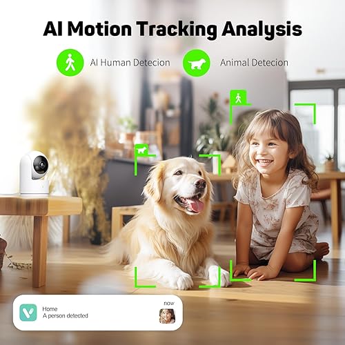 Miniatura 5 de Cámara de seguridad para interiores, cámara 2K para mascotas, cámara doméstica de 360 grados y 2.4 GHz para bebéperroanciano con llamada de un solo