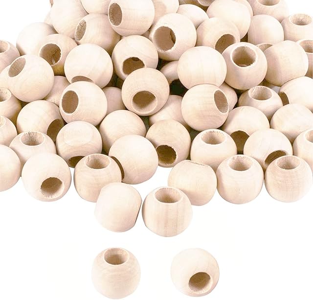 WOSO 20mm Wood Beads Natural Unfinished Wood Spacer Beads Large Hole Round Ball Wooden Loose Beads for Bracelet Pendants Crafts DIY Jewelry Making, Hole 10mm (Pack of 100)