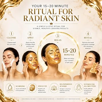 5 x Premium Gold Bio Collagen Crystal Face Mask, Anti ageing Skin Care