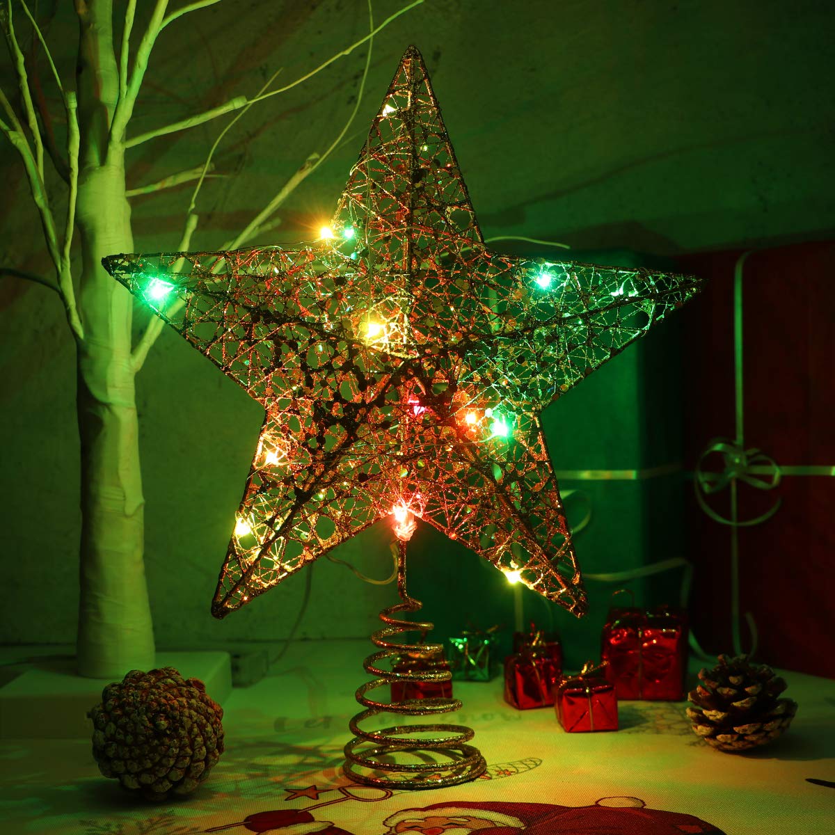 Étoile de sapin de Noël classique pailletée 3D avec 15 LED, Décoration pour intérieur et bureau, Noël, Nouvel An, vacances, fête, lumière argentée