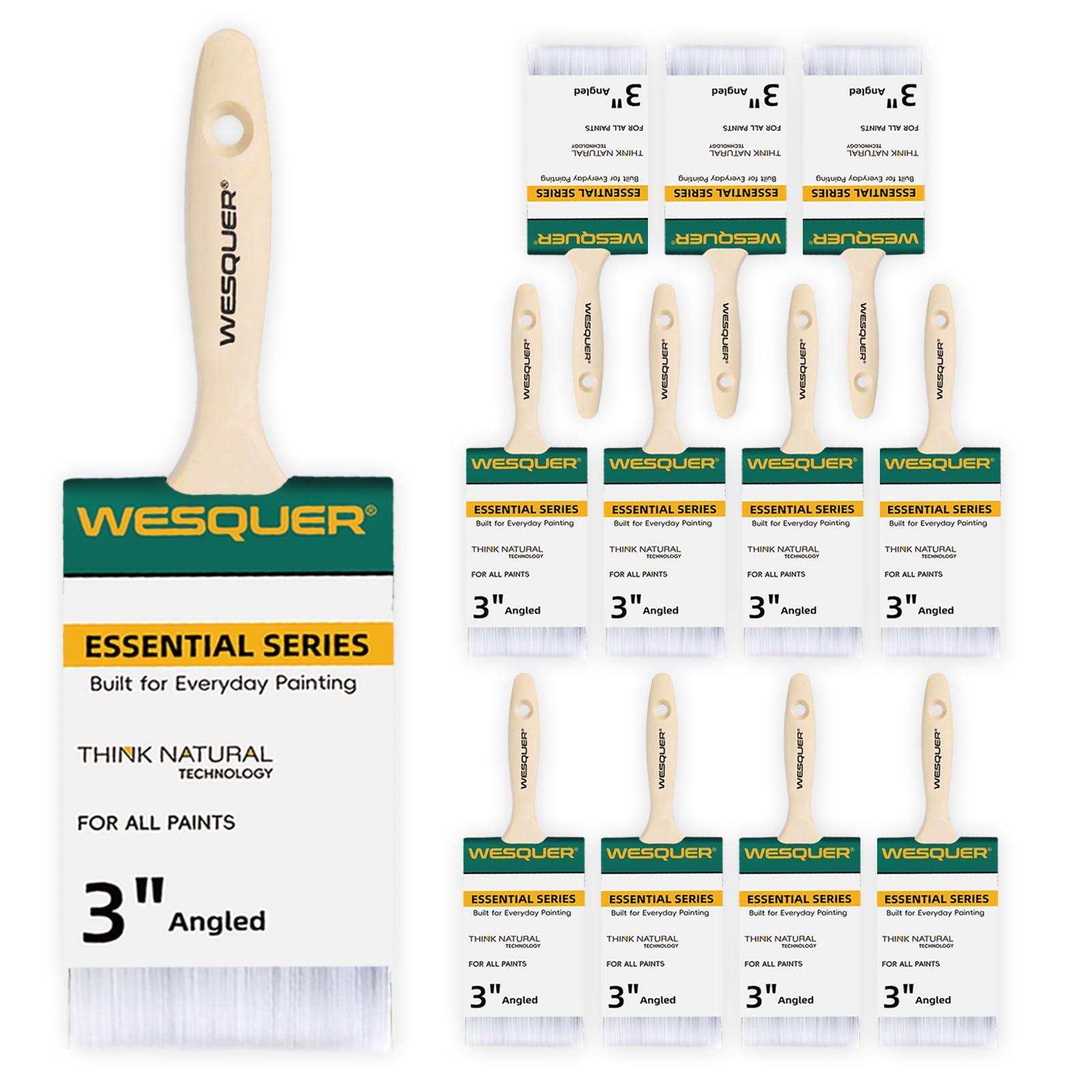 Wesquer 3 Inch Flat Paint Brushes 12 Pack Bulk Professional Coverage