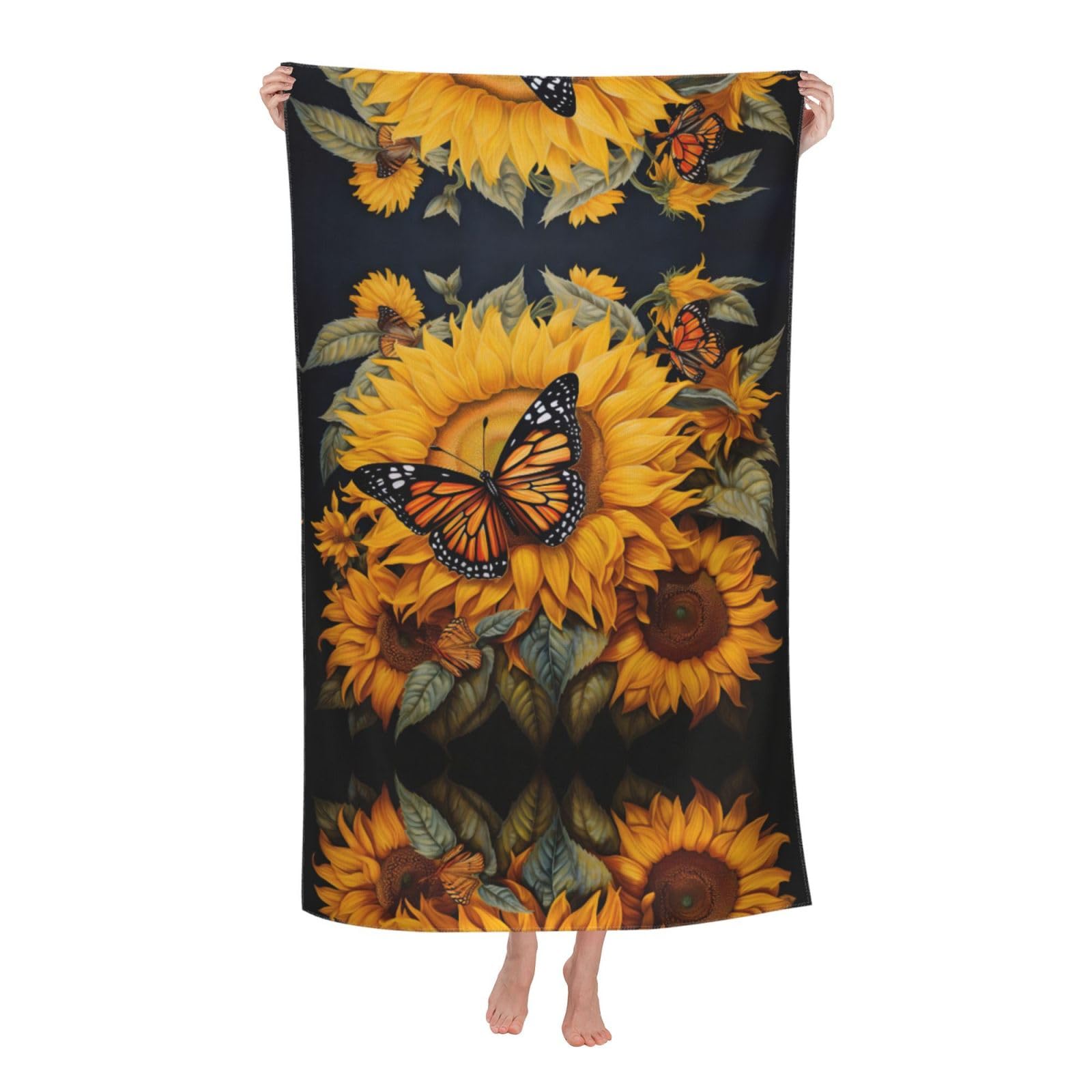 Oazcvbnn Women's White Sunflower Butterfly Print Adult Beach Towel Summer Travel Pool Vacation Swimming Fitness Outdoor Adventures