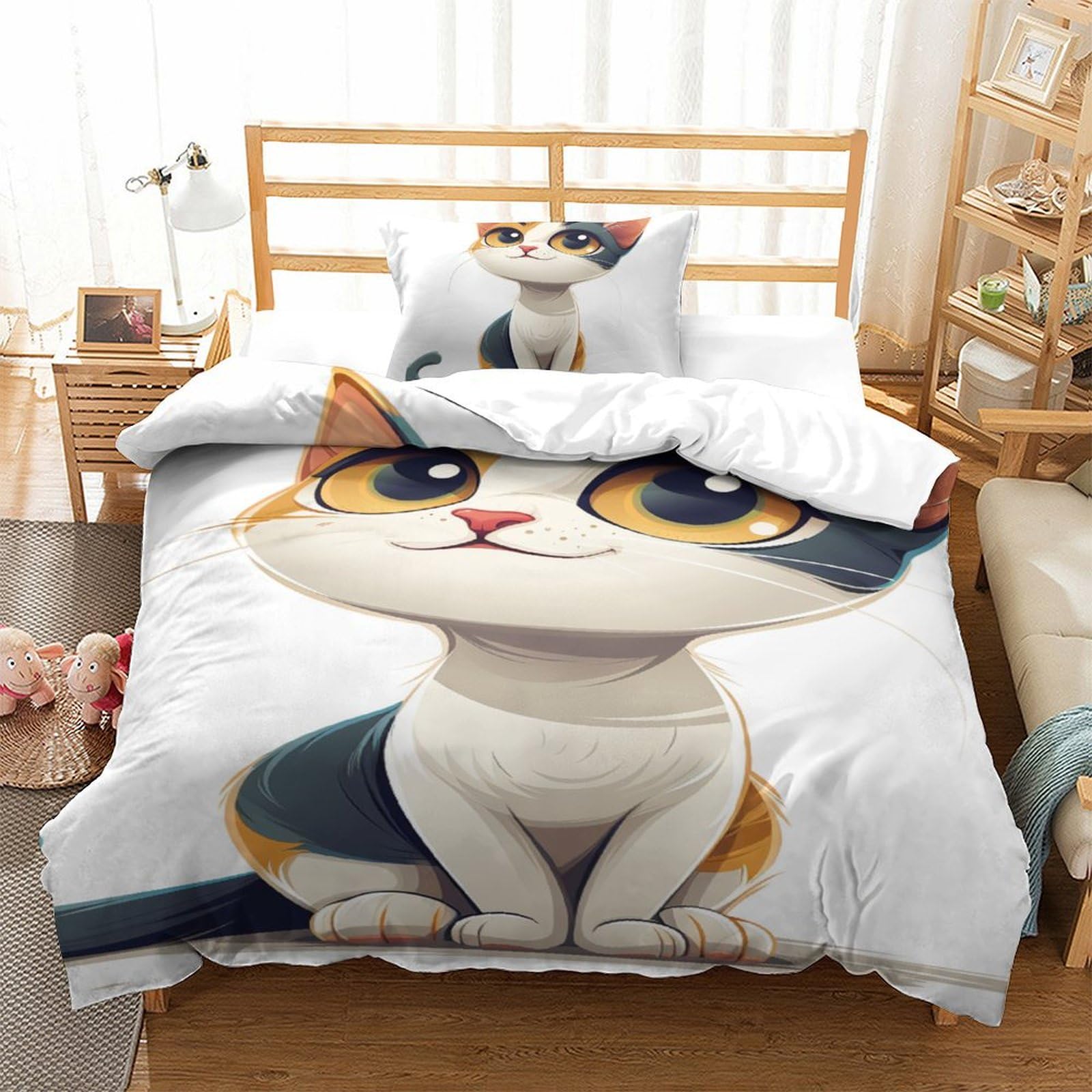 Parure de lit chat persan anti-plis avec fermeture éclair pour lit simple 135x200
