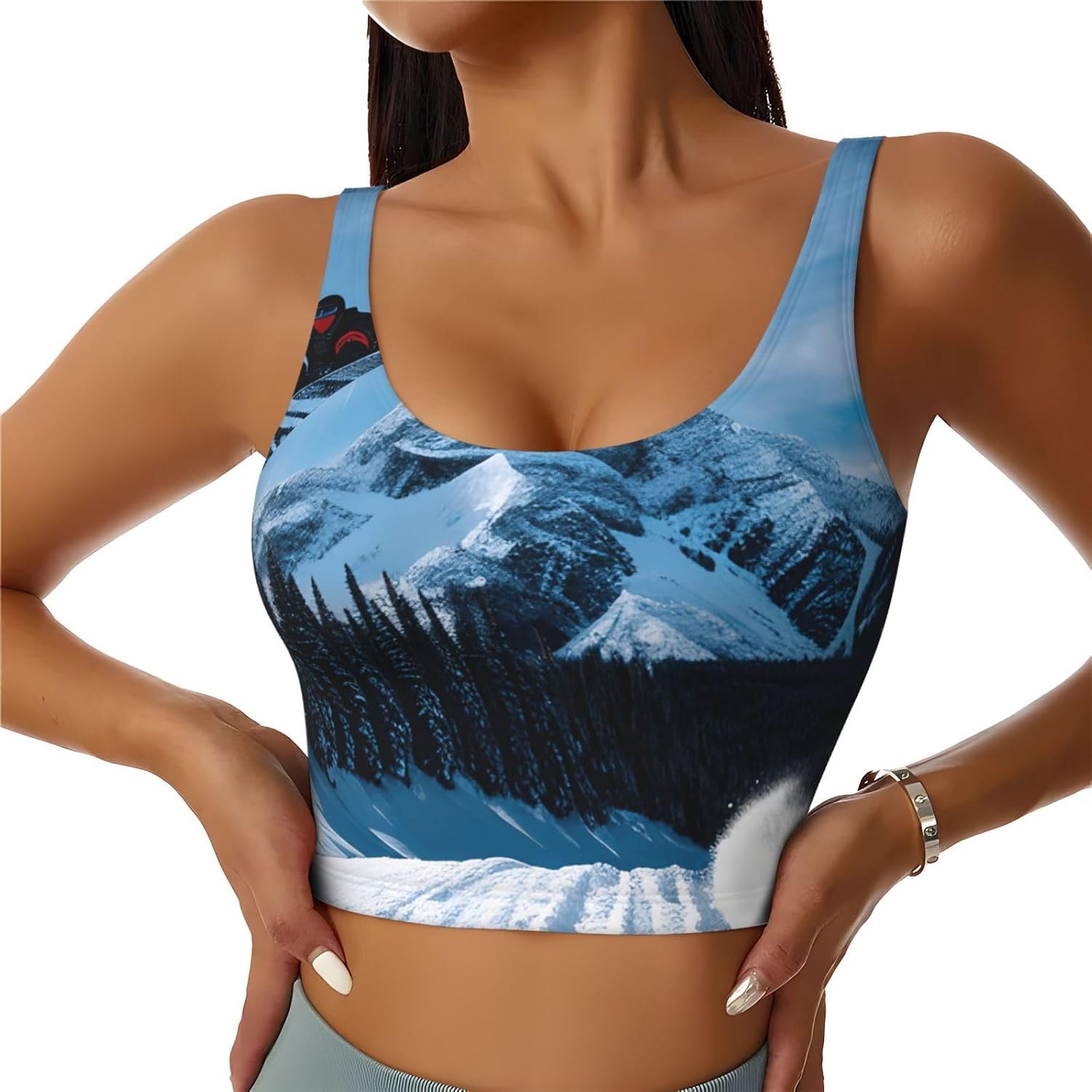 Snowboarding Print Women's Sports Vest Breathable for Yoga Running Gym Athletic Casual Sleeveless Top