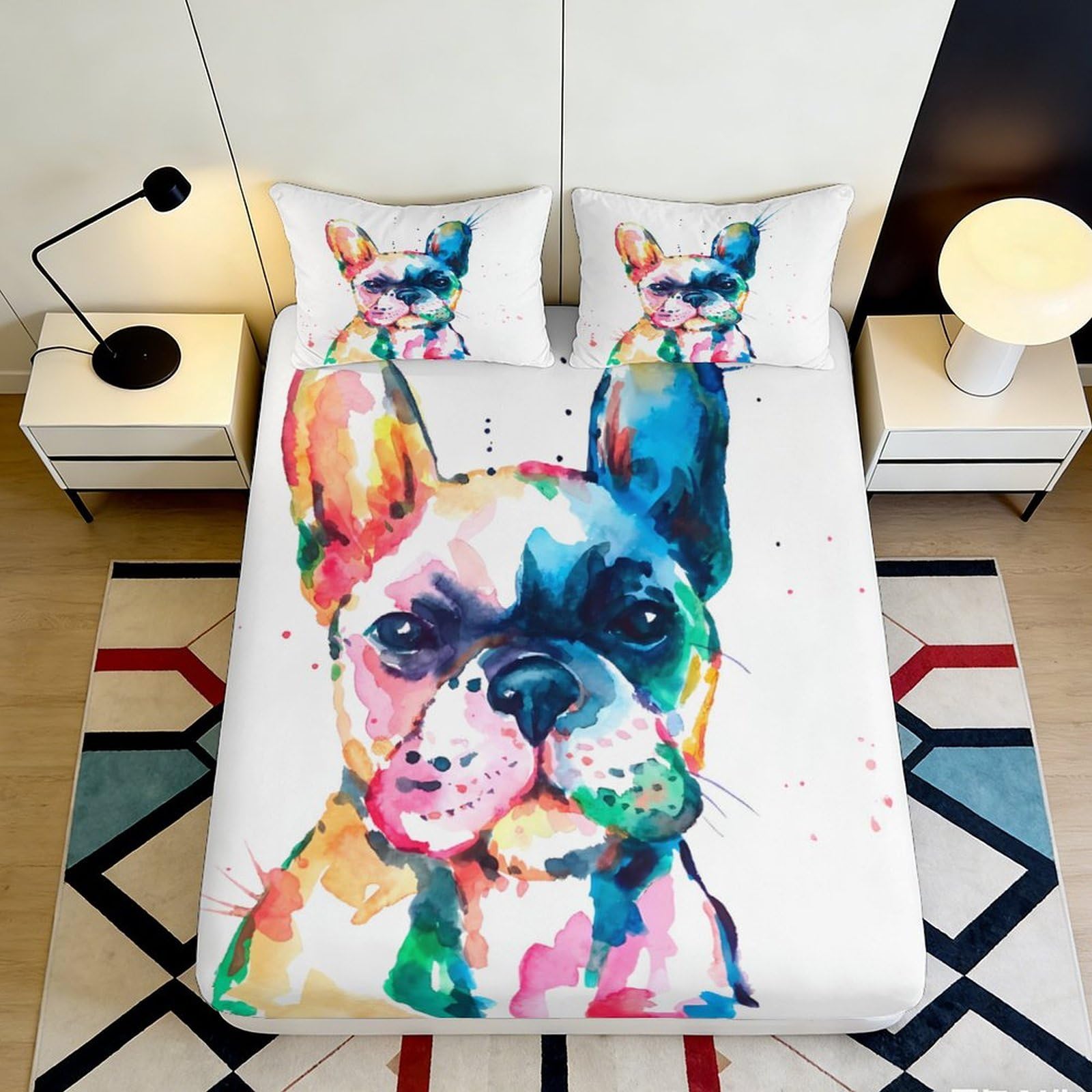 Pnayamiorkfel Style-9 3D Printed Colorful French Bulldog Fitted Sheet Microfiber Soft Bed Sheet For Bedroom Dorm Mattress Decor 90X200x25cm