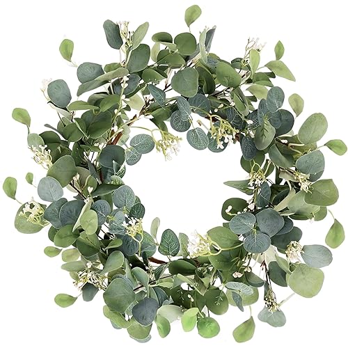 Consevisen Eucalyptus Wreath Spring Wreaths for Front Door, 20 Inch Artificial Green Door Wreaths with White Berries for Spring Summer All Season, Outdoor Indoor Home Porch Window Wall Farmhouse Decor