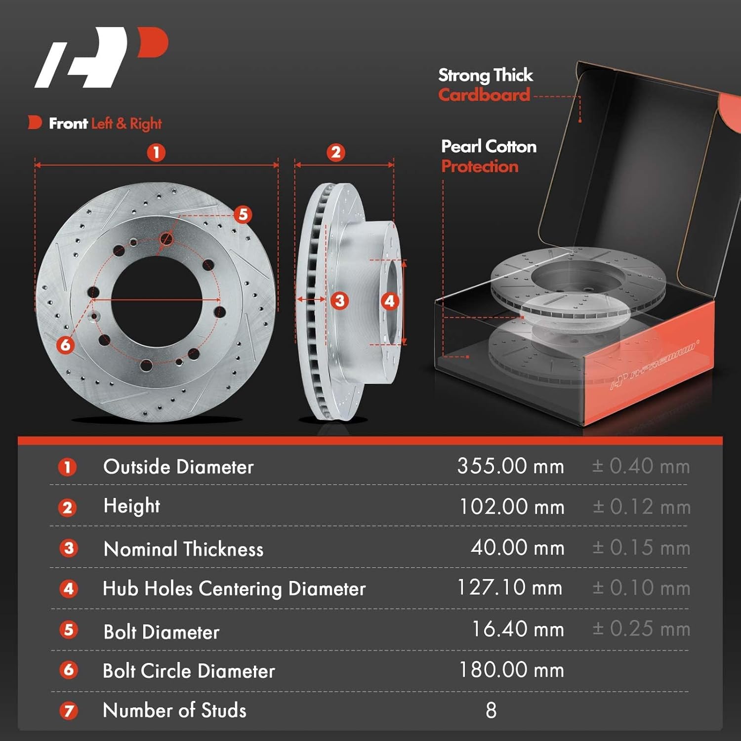 A-Premium 13.98 inch (355mm) Front Disc Brake Rotors + Ceramic Pads Kit Compatible with Select Chevy and GMC Models - Silverado 2500 HD/3500 HD, Sierra 2500 HD/3500 HD, Suburban 3500 HD, 2011-2019