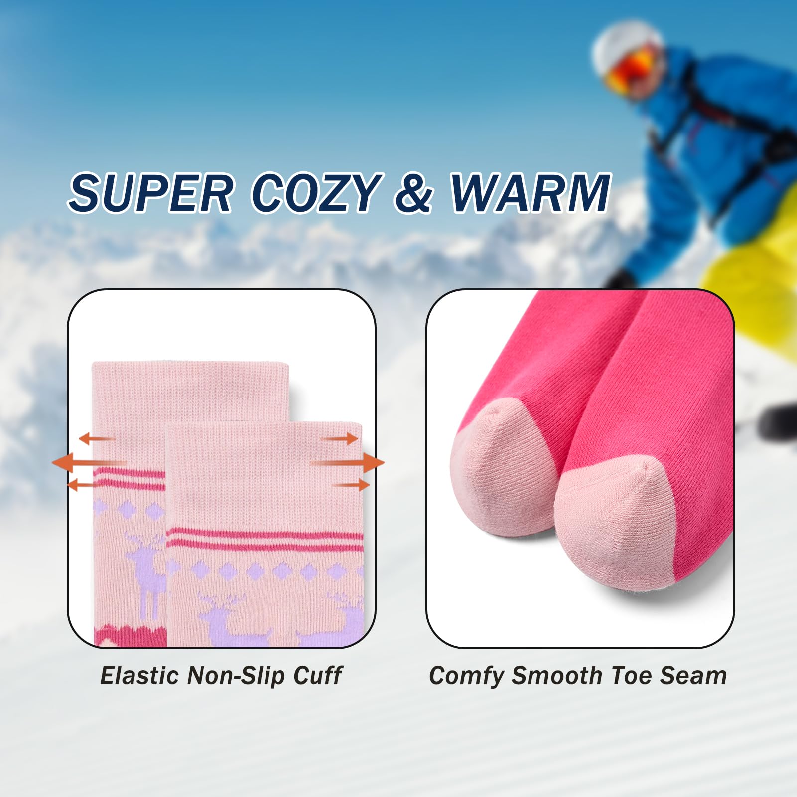 Chaussette Ski Enfant Chaussettes longues Unisexes Chaussettes Chaudes d'hiver Enfants Chaussettes Thermiques Garcon Chaussettes épaisses en coton pour Garçon Fille Lot 3 Paires